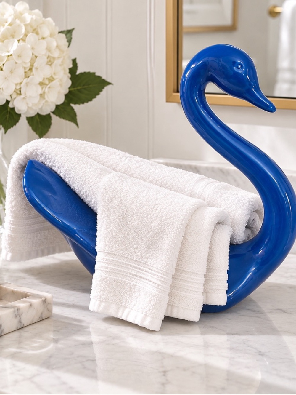 Vintage Blue Swan Hand Guest Towel Holder Bathroom Decor MCM